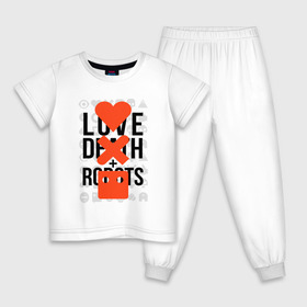 Детская пижама хлопок с принтом LOVE DEATH ROBOTS (LDR) в Санкт-Петербурге, 100% хлопок |  брюки и футболка прямого кроя, без карманов, на брюках мягкая резинка на поясе и по низу штанин
 | death | fantastic | future | ldr | love | love death and robots | love death robots | netflix | robots | sci fi | будущее | лдр | любовь | нетфликс | роботы | фантастика