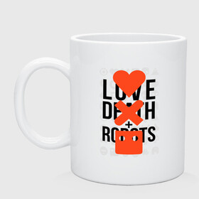 Кружка керамическая с принтом LOVE DEATH ROBOTS (LDR) в Санкт-Петербурге, керамика | объем — 330 мл, диаметр — 80 мм. Принт наносится на бока кружки, можно сделать два разных изображения | Тематика изображения на принте: death | fantastic | future | ldr | love | love death and robots | love death robots | netflix | robots | sci fi | будущее | лдр | любовь | нетфликс | роботы | фантастика