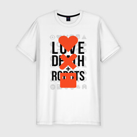 Мужская футболка хлопок Slim с принтом LOVE DEATH ROBOTS (LDR) в Санкт-Петербурге, 92% хлопок, 8% лайкра | приталенный силуэт, круглый вырез ворота, длина до линии бедра, короткий рукав | Тематика изображения на принте: death | fantastic | future | ldr | love | love death and robots | love death robots | netflix | robots | sci fi | будущее | лдр | любовь | нетфликс | роботы | фантастика