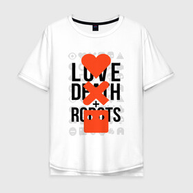Мужская футболка хлопок Oversize с принтом LOVE DEATH ROBOTS (LDR) в Санкт-Петербурге, 100% хлопок | свободный крой, круглый ворот, “спинка” длиннее передней части | Тематика изображения на принте: death | fantastic | future | ldr | love | love death and robots | love death robots | netflix | robots | sci fi | будущее | лдр | любовь | нетфликс | роботы | фантастика