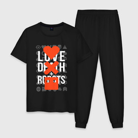 Мужская пижама хлопок с принтом LOVE DEATH ROBOTS (LDR) в Санкт-Петербурге, 100% хлопок | брюки и футболка прямого кроя, без карманов, на брюках мягкая резинка на поясе и по низу штанин
 | death | fantastic | future | ldr | love | love death and robots | love death robots | netflix | robots | sci fi | будущее | лдр | любовь | нетфликс | роботы | фантастика