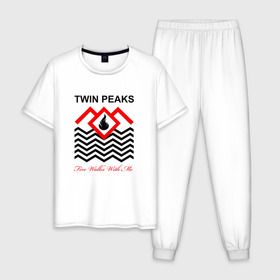Мужская пижама хлопок с принтом Twin Peaks в Санкт-Петербурге, 100% хлопок | брюки и футболка прямого кроя, без карманов, на брюках мягкая резинка на поясе и по низу штанин
 | 