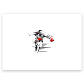 Поздравительная открытка с принтом Мухаммед Али в Санкт-Петербурге, 100% бумага | плотность бумаги 280 г/м2, матовая, на обратной стороне линовка и место для марки
 | art | box | fighter | muhammad ali | punch | rocky | sport | арт | боец | бокс | канаты | кассиус клей | мохаммед али | мухаммед али | парню | перчатки | прикольная | ринг | рокки | спорт | удар | человек | чемпион