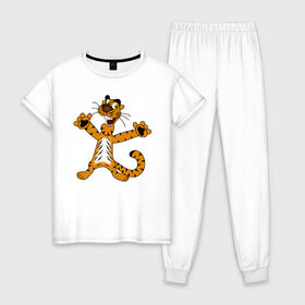 Женская пижама хлопок с принтом Тигренок в Санкт-Петербурге, 100% хлопок | брюки и футболка прямого кроя, без карманов, на брюках мягкая резинка на поясе и по низу штанин | cat | tiger | животные | кот | котик | котятки | кошак | кошка | моська | рисунок | тигр | тигренок