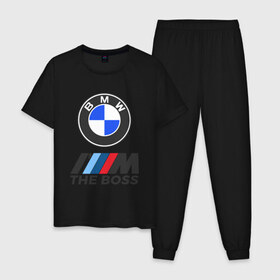 Мужская пижама хлопок с принтом BMW THE BOSS в Санкт-Петербурге, 100% хлопок | брюки и футболка прямого кроя, без карманов, на брюках мягкая резинка на поясе и по низу штанин
 | bmw | bmw performance | m | motorsport | performance | бмв | бэха | моторспорт