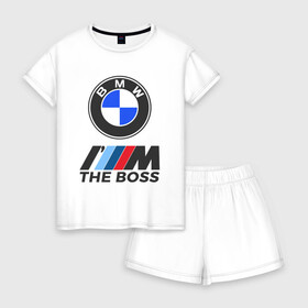 Женская пижама с шортиками хлопок с принтом BMW BOSS в Санкт-Петербурге, 100% хлопок | футболка прямого кроя, шорты свободные с широкой мягкой резинкой | bmw | bmw performance | m | motorsport | performance | бмв | бэха | моторспорт