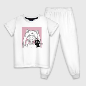 Детская пижама хлопок с принтом Sailor Moon, Usagi Tsukino в Санкт-Петербурге, 100% хлопок |  брюки и футболка прямого кроя, без карманов, на брюках мягкая резинка на поясе и по низу штанин
 | Тематика изображения на принте: anime | bunny | kawaii | luna | manga | sailor moon | sailors | usagi tsukino | аниме | луна | манга | сейлор мун | усаги цукино