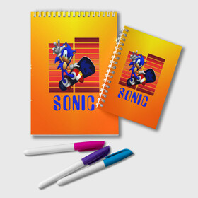 Блокнот с принтом Sonic - Соник в Санкт-Петербурге, 100% бумага | 48 листов, плотность листов — 60 г/м2, плотность картонной обложки — 250 г/м2. Листы скреплены удобной пружинной спиралью. Цвет линий — светло-серый
 | Тематика изображения на принте: ежик | персонаж | соник