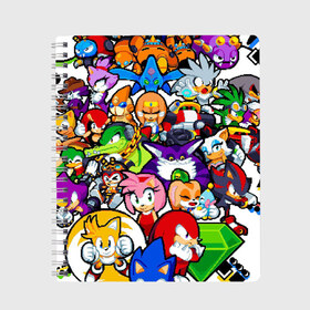 Тетрадь с принтом Sonic Pixel Friends в Санкт-Петербурге, 100% бумага | 48 листов, плотность листов — 60 г/м2, плотность картонной обложки — 250 г/м2. Листы скреплены сбоку удобной пружинной спиралью. Уголки страниц и обложки скругленные. Цвет линий — светло-серый
 | Тематика изображения на принте: 8 bit | game | pixel | pixelart | sega | sonic | битный | игра | пиксели | сега | соник