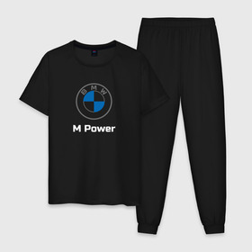 Мужская пижама хлопок с принтом BMW M Power в Санкт-Петербурге, 100% хлопок | брюки и футболка прямого кроя, без карманов, на брюках мягкая резинка на поясе и по низу штанин
 | baern | bmw | club | drive | m | m2 | m3 | m5 | power | x5 | бмв | бумер | драйв | клуб | логотип | новая | новое лого | новый | эмблема