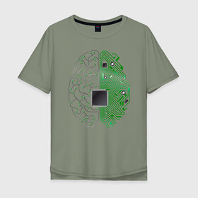 Мужская футболка хлопок Oversize с принтом Программист в Санкт-Петербурге, 100% хлопок | свободный крой, круглый ворот, “спинка” длиннее передней части | Тематика изображения на принте: айтишник | голова | ии | кодер | компьютер | микросхема | мозг | парню | прикольная | программирование | программист | профессия | процессор | специальность | хобби | цп