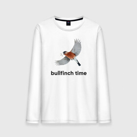 Мужской лонгслив хлопок с принтом Bullfinch time в Санкт-Петербурге, 100% хлопок |  | bird | bullfinch | wings | летать | полет | птица | снегирь