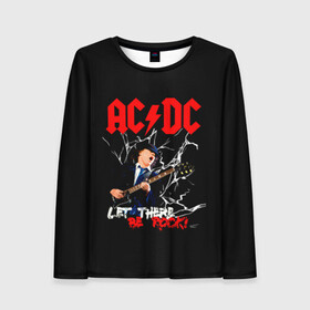 Женский лонгслив 3D с принтом AC/DC let there be rock! в Санкт-Петербурге, 100% полиэстер | длинные рукава, круглый вырез горловины, полуприлегающий силуэт | ac dc | acdc | acdc ас дс | angus | back in black | highway to hell | mckinnon | young | австралийская | ангус янг | ас дс | асдс | блюз | в форме | гитара | группа | крис слэйд | метал | молния | музыка | п | певец | рок | рок н ролл