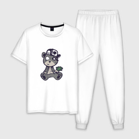 Мужская пижама хлопок с принтом Крутой медведь Snoopi в Санкт-Петербурге, 100% хлопок | брюки и футболка прямого кроя, без карманов, на брюках мягкая резинка на поясе и по низу штанин
 | 