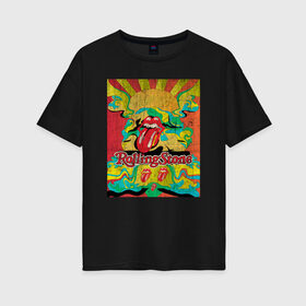 Женская футболка хлопок Oversize с принтом Rolling Stones в Санкт-Петербурге, 100% хлопок | свободный крой, круглый ворот, спущенный рукав, длина до линии бедер
 | mick jagger | music | rock | rolling stones | музыка | рок