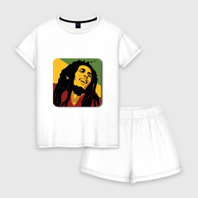 Женская пижама с шортиками хлопок с принтом Боб Марли в Санкт-Петербурге, 100% хлопок | футболка прямого кроя, шорты свободные с широкой мягкой резинкой | боб марли | гитарист | музыкант | регги