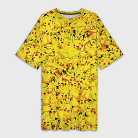 Платье-футболка 3D с принтом Пикачу в Санкт-Петербурге,  |  | pikachu | pokemon | аниме | желтый | мультфильм | паттерн | пика | пикачу | покемон