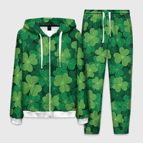 Мужской костюм 3D с принтом Ирландский клевер в Санкт-Петербурге, 100% полиэстер | Манжеты и пояс оформлены тканевой резинкой, двухслойный капюшон со шнурком для регулировки, карманы спереди | clover | day | ireland.lucky | irish | patrick | patricks | shamrock | день | зеленая | зеленый | ирландский | клевер | купить | патрик | патрика | святого | святой