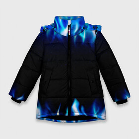 Зимняя куртка для девочек 3D с принтом Синий Огонь в Санкт-Петербурге, ткань верха — 100% полиэстер; подклад — 100% полиэстер, утеплитель — 100% полиэстер. | длина ниже бедра, удлиненная спинка, воротник стойка и отстегивающийся капюшон. Есть боковые карманы с листочкой на кнопках, утяжки по низу изделия и внутренний карман на молнии. 

Предусмотрены светоотражающий принт на спинке, радужный светоотражающий элемент на пуллере молнии и на резинке для утяжки. | абстракция | блеск | волны | дракон | дым | крутой | линии | неон | неоновый | ночь | огненный | огни | огонь | пламя | свет | синий | сияние | яркий