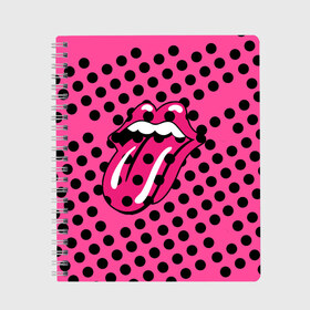 Тетрадь с принтом rolling stones pink logo в Санкт-Петербурге, 100% бумага | 48 листов, плотность листов — 60 г/м2, плотность картонной обложки — 250 г/м2. Листы скреплены сбоку удобной пружинной спиралью. Уголки страниц и обложки скругленные. Цвет линий — светло-серый
 | mick jagger | music | rock | rolling stones | музыка | рок