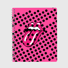 Тетрадь с принтом rolling stones pink logo в Санкт-Петербурге, 100% бумага | 48 листов, плотность листов — 60 г/м2, плотность картонной обложки — 250 г/м2. Листы скреплены сбоку удобной пружинной спиралью. Уголки страниц и обложки скругленные. Цвет линий — светло-серый
 | Тематика изображения на принте: mick jagger | music | rock | rolling stones | музыка | рок