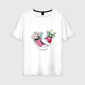 Женская футболка хлопок Oversize с принтом Кеды в Санкт-Петербурге, 100% хлопок | свободный крой, круглый ворот, спущенный рукав, длина до линии бедер
 | аромат | букет | весна | кеды | кросовки | кроссовки | лето | обувь | прикольные кеды | розовый | цветы