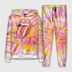 Женский костюм 3D (с толстовкой) с принтом Rolling Stones tie dye в Санкт-Петербурге,  |  | Тематика изображения на принте: mick jagger | music | rock | rolling stones | музыка | рок