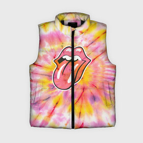 Женский жилет утепленный 3D с принтом Rolling Stones tie dye в Санкт-Петербурге,  |  | mick jagger | music | rock | rolling stones | музыка | рок