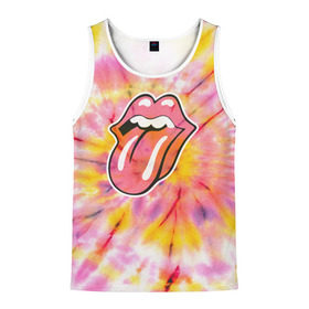 Мужская майка 3D с принтом Rolling Stones tie-dye в Санкт-Петербурге, 100% полиэстер | круглая горловина, приталенный силуэт, длина до линии бедра. Пройма и горловина окантованы тонкой бейкой | mick jagger | music | rock | rolling stones | музыка | рок