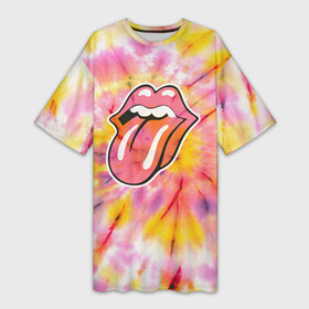 Платье-футболка 3D с принтом Rolling Stones tie dye в Санкт-Петербурге,  |  | mick jagger | music | rock | rolling stones | музыка | рок