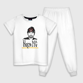 Детская пижама хлопок с принтом Noize MC в Санкт-Петербурге, 100% хлопок |  брюки и футболка прямого кроя, без карманов, на брюках мягкая резинка на поясе и по низу штанин
 | damilola karpow | noize mc | rap | rock | арт | баттл | ваня | иван | музыка | надпись | нойз | портрет | реп | рок | рэп | хип хоп | череп