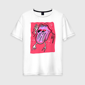 Женская футболка хлопок Oversize с принтом rolling stones в Санкт-Петербурге, 100% хлопок | свободный крой, круглый ворот, спущенный рукав, длина до линии бедер
 | mick jagger | music | rock | rolling stones | музыка | рок
