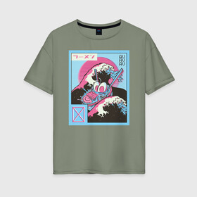 Женская футболка хлопок Oversize с принтом Ретро Рамэн в Санкт-Петербурге, 100% хлопок | свободный крой, круглый ворот, спущенный рукав, длина до линии бедер
 | glitch | noodle | ramen | retro | vaporwave | wave | глитч | лапша | рамэн | ретро