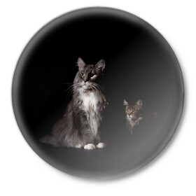 Значок с принтом Котики в Санкт-Петербурге,  металл | круглая форма, металлическая застежка в виде булавки | Тематика изображения на принте: animal | animals | beast | black | cat | kitten | животное | животные | зверек | зверь | кот | котейка | котенок | котики | котэ | кошка | кошки | мейн кун | черная
