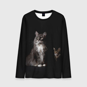 Мужской лонгслив 3D с принтом Котики в Санкт-Петербурге, 100% полиэстер | длинные рукава, круглый вырез горловины, полуприлегающий силуэт | animal | animals | beast | black | cat | kitten | животное | животные | зверек | зверь | кот | котейка | котенок | котики | котэ | кошка | кошки | мейн кун | черная