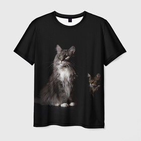 Мужская футболка 3D с принтом Котики в Санкт-Петербурге, 100% полиэфир | прямой крой, круглый вырез горловины, длина до линии бедер | animal | animals | beast | black | cat | kitten | животное | животные | зверек | зверь | кот | котейка | котенок | котики | котэ | кошка | кошки | мейн кун | черная