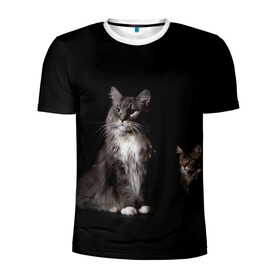 Мужская футболка 3D спортивная с принтом Котики в Санкт-Петербурге, 100% полиэстер с улучшенными характеристиками | приталенный силуэт, круглая горловина, широкие плечи, сужается к линии бедра | Тематика изображения на принте: animal | animals | beast | black | cat | kitten | животное | животные | зверек | зверь | кот | котейка | котенок | котики | котэ | кошка | кошки | мейн кун | черная