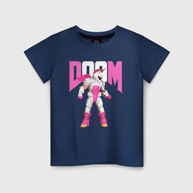 Детская футболка хлопок с принтом Doom Eternal единорог в Санкт-Петербурге, 100% хлопок | круглый вырез горловины, полуприлегающий силуэт, длина до линии бедер | doom eternal | doom guy | unicorn | дум | дум гай | дум этернал | единорог | игра | персонаж | прикол