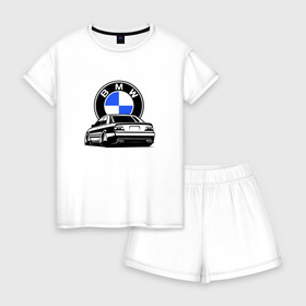 Женская пижама с шортиками хлопок с принтом BMW (JDM) в Санкт-Петербурге, 100% хлопок | футболка прямого кроя, шорты свободные с широкой мягкой резинкой | bmw | bmw performance | m | motorsport | performance | бмв | бэха | моторспорт
