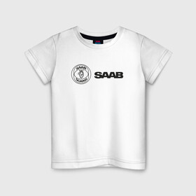 Детская футболка хлопок с принтом Saab Black Logo в Санкт-Петербурге, 100% хлопок | круглый вырез горловины, полуприлегающий силуэт, длина до линии бедер | auto | saab | scania | авто | автомобиль | ам | машина | сааб