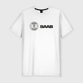 Мужская футболка хлопок Slim с принтом Saab Black Logo в Санкт-Петербурге, 92% хлопок, 8% лайкра | приталенный силуэт, круглый вырез ворота, длина до линии бедра, короткий рукав | auto | saab | scania | авто | автомобиль | ам | машина | сааб