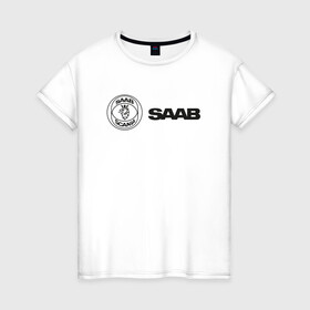 Женская футболка хлопок с принтом Saab Black Logo в Санкт-Петербурге, 100% хлопок | прямой крой, круглый вырез горловины, длина до линии бедер, слегка спущенное плечо | auto | saab | scania | авто | автомобиль | ам | машина | сааб