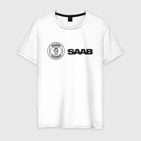Мужская футболка хлопок с принтом Saab Black Logo в Санкт-Петербурге, 100% хлопок | прямой крой, круглый вырез горловины, длина до линии бедер, слегка спущенное плечо. | auto | saab | scania | авто | автомобиль | ам | машина | сааб
