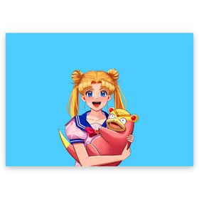 Поздравительная открытка с принтом СЕЙЛОР И СЛОУПОК в Санкт-Петербурге, 100% бумага | плотность бумаги 280 г/м2, матовая, на обратной стороне линовка и место для марки
 | anime | japan | manga | pokemon | sailor moon | аниме | девочка | девушка | лунная призма | манга | покемон | сейлор мун | слоупок | сэйлор мун | япония