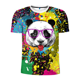 Мужская футболка 3D спортивная с принтом Панда хипстер в брызгах краски в Санкт-Петербурге, 100% полиэстер с улучшенными характеристиками | приталенный силуэт, круглая горловина, широкие плечи, сужается к линии бедра | hipster | panda | брызги | в очках | краска | краски | красок | крутая | милая | модная | очки | панда | показывает язык | пятна | хипстер | экспрессионизм | язык | яркая | яркие