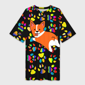 Платье-футболка 3D с принтом Корги | Цветные лапки в Санкт-Петербурге,  |  | corgi | dog | korgi | корги | лапки | лапы | милая | пёс | псы | радуга | собака | собачка | собачки | цвета | цветная | яркая