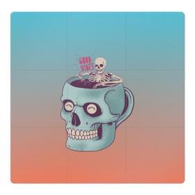 Магнитный плакат 3Х3 с принтом Good Viber в Санкт-Петербурге, Полимерный материал с магнитным слоем | 9 деталей размером 9*9 см | Тематика изображения на принте: good vibes | horror | кофе | кружка | напиток | психоделика | пятница 13 | скелет | ужасы | хэллоуин | череп