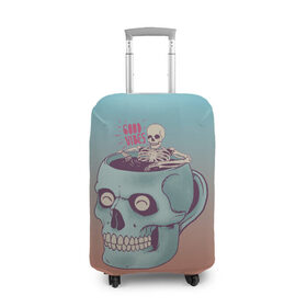 Чехол для чемодана 3D с принтом Good Viber в Санкт-Петербурге, 86% полиэфир, 14% спандекс | двустороннее нанесение принта, прорези для ручек и колес | good vibes | horror | кофе | кружка | напиток | психоделика | пятница 13 | скелет | ужасы | хэллоуин | череп
