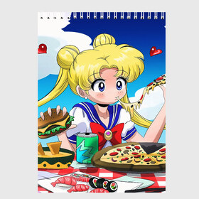 Скетчбук с принтом Пицца Мун в Санкт-Петербурге, 100% бумага
 | 48 листов, плотность листов — 100 г/м2, плотность картонной обложки — 250 г/м2. Листы скреплены сверху удобной пружинной спиралью | Тематика изображения на принте: anime | food | japan | manga | pizza | sailor moon | аниме | девочка | девушка | еда | лунная призма | манга | пицца | сейлор мун | сэйлор мун | япония