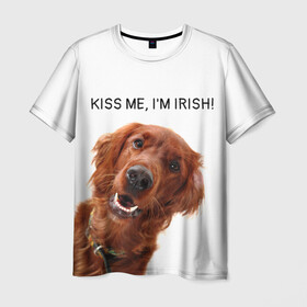 Мужская футболка 3D с принтом Ирландский сеттер в Санкт-Петербурге, 100% полиэфир | прямой крой, круглый вырез горловины, длина до линии бедер | irish | kiss me | kiss me im irish | ирландец | ирландия | ирландский | ирландский сеттер | красный сеттер | поцелуй меня я ирландец | рыжий сеттер | сеттер